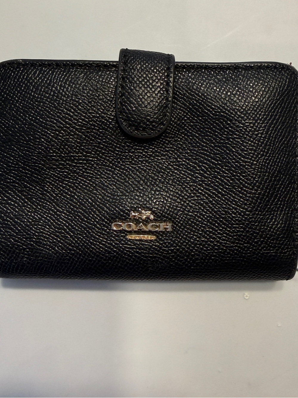 COACH Black Pebbled Leather Wallet with Gold Logo